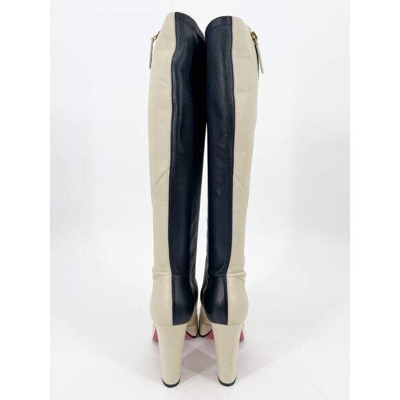 Gucci Navy Blue Ivory Bicolor Agon Knee High Asymmetric Zip Platform Boot EU 39 - Picture 9 of 15